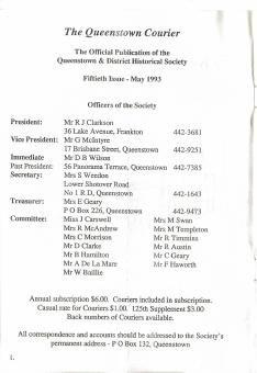 Front cover of the Queenstown Courier, issue 50 (1993)